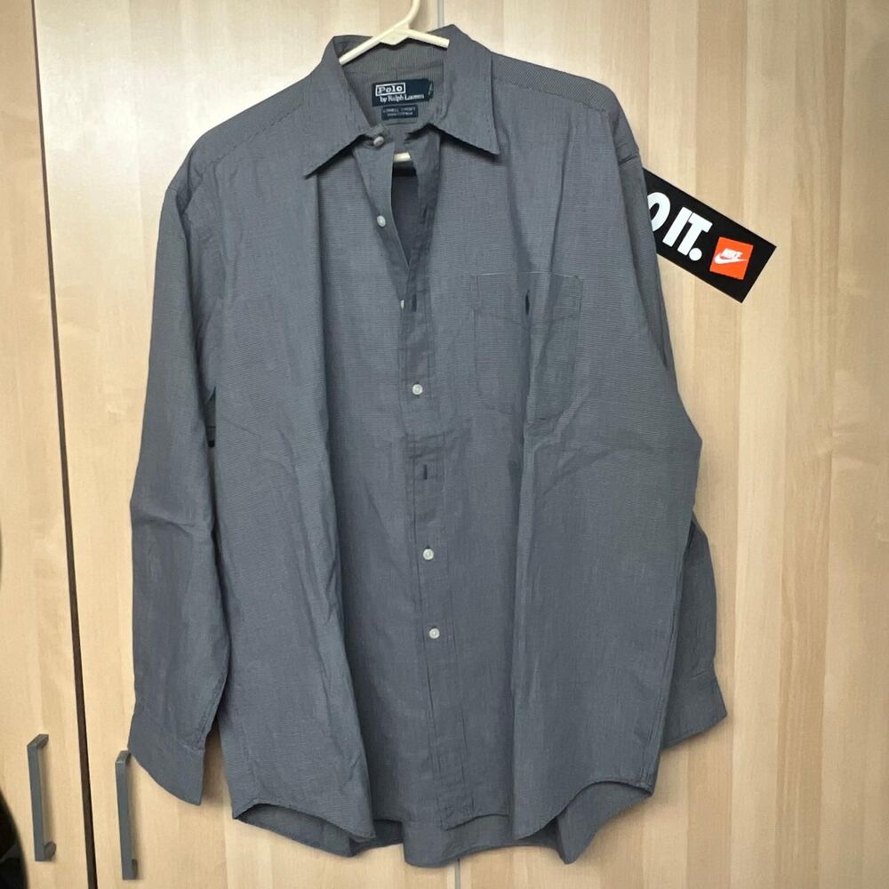 Polo Ralph Lauren gray button down squares Lowell Sport 100% cotton